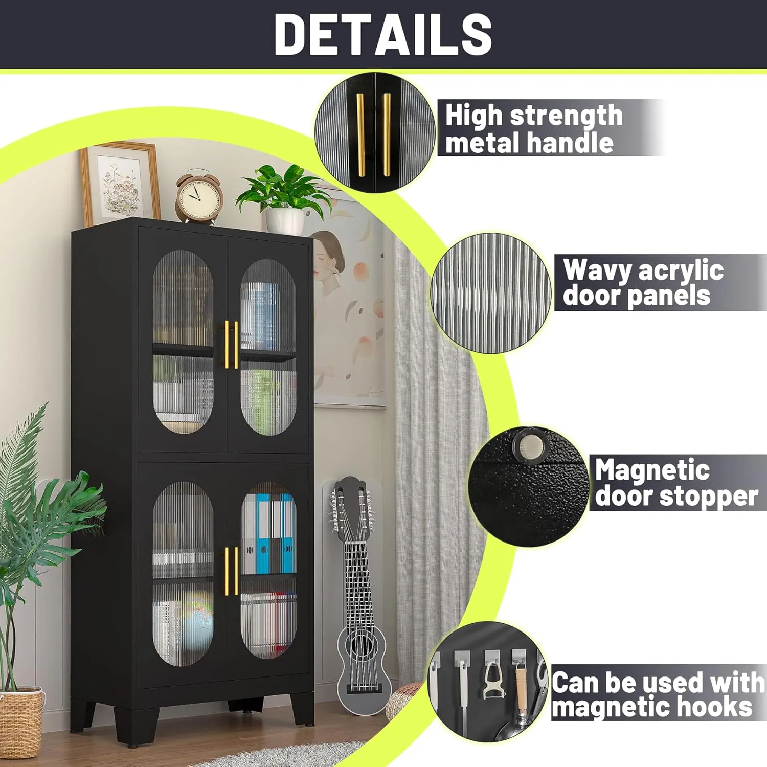 Kamal Black Cabinet With Glass - Image 2