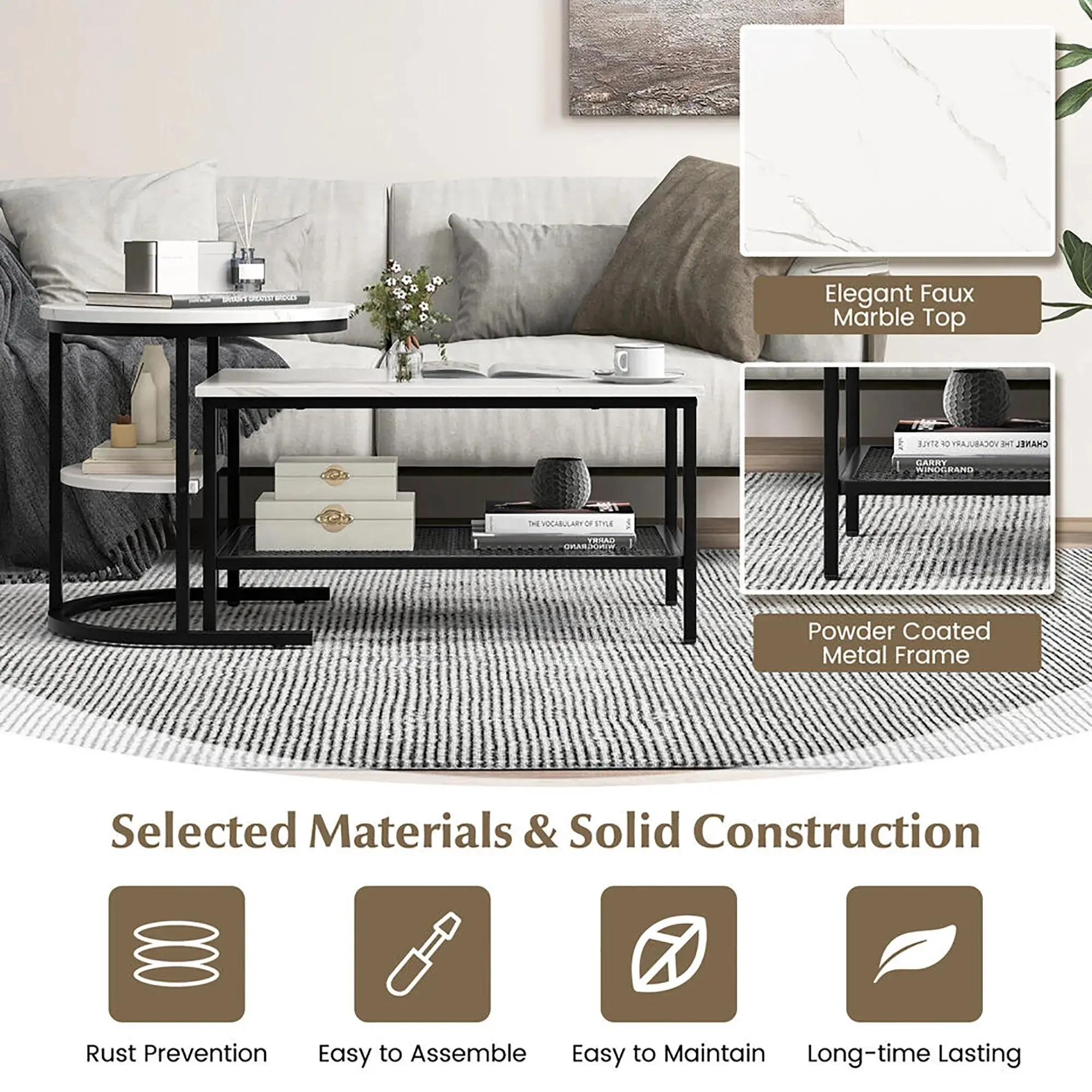 Kaya Marble Nesting Coffee Table With Storage - Image 7
