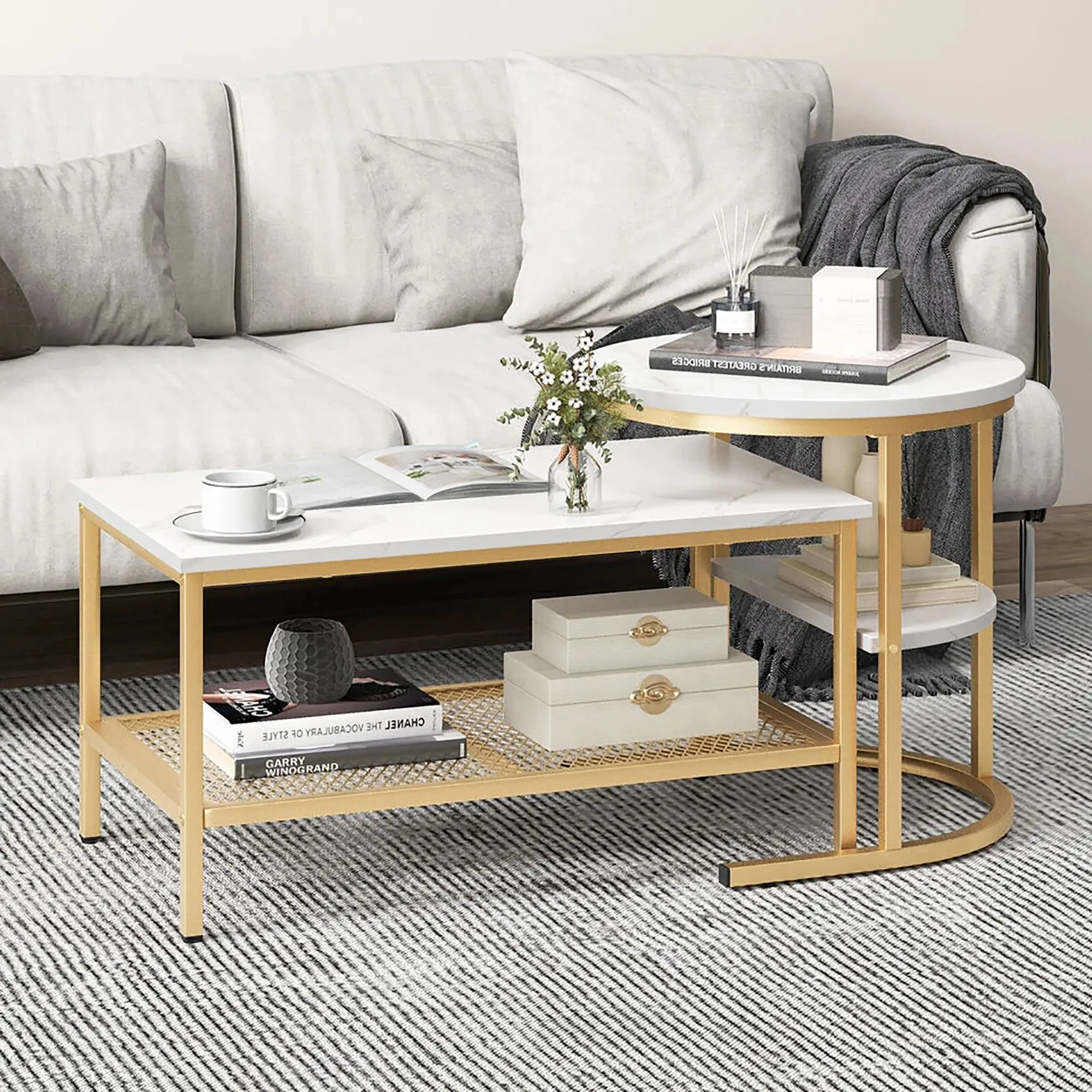 Kaya Marble Nesting Coffee Table With Storage - Image 8