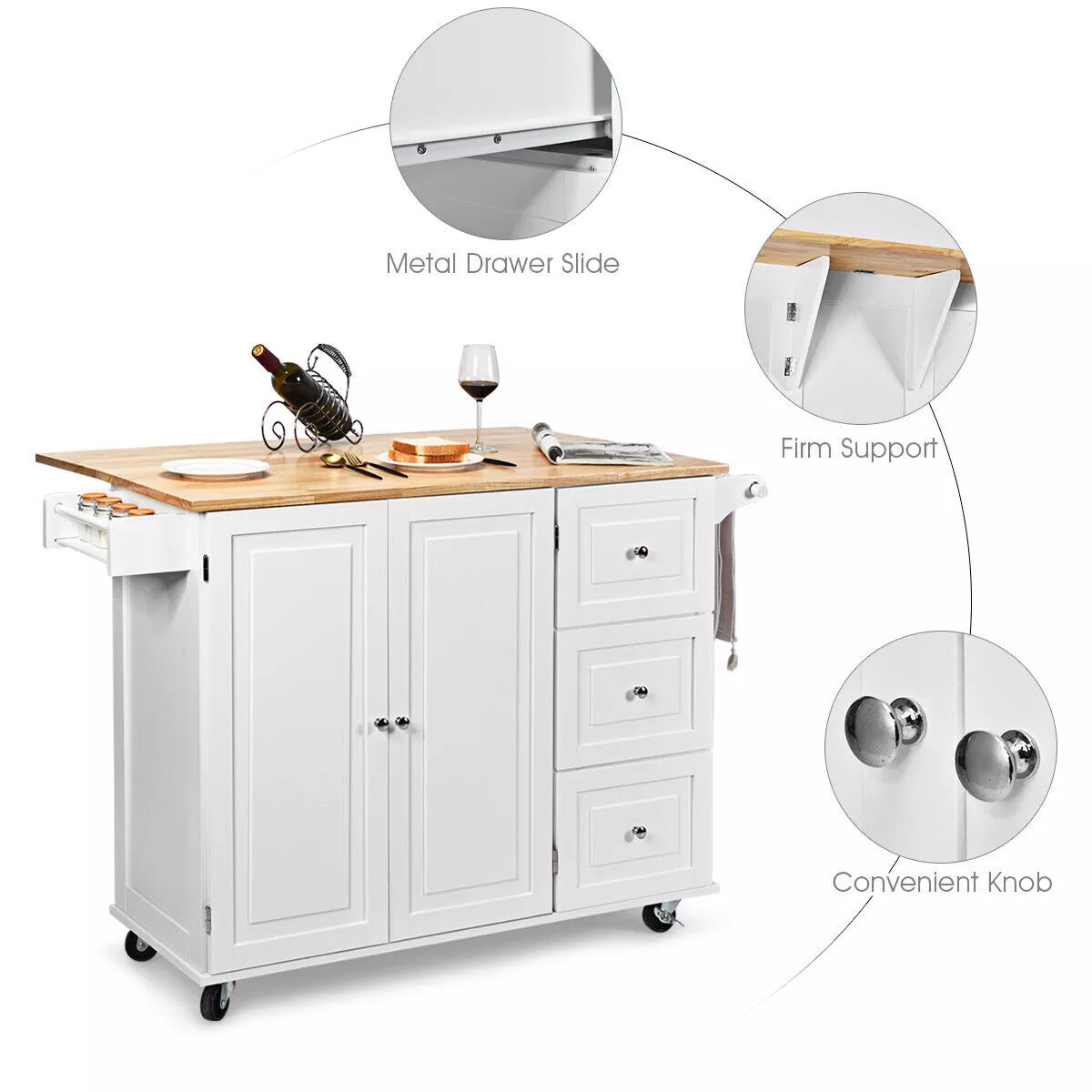Keisha Kitchen Island With Wheels & Seating - Image 2