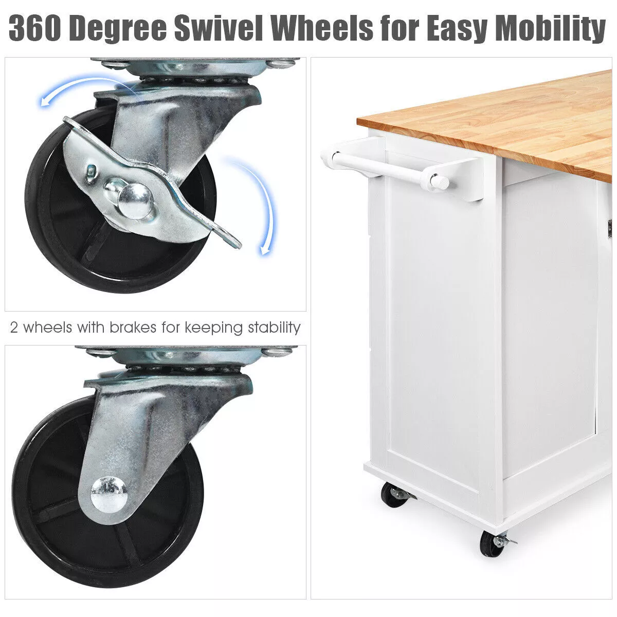 Keisha Kitchen Island With Wheels & Seating - Image 4
