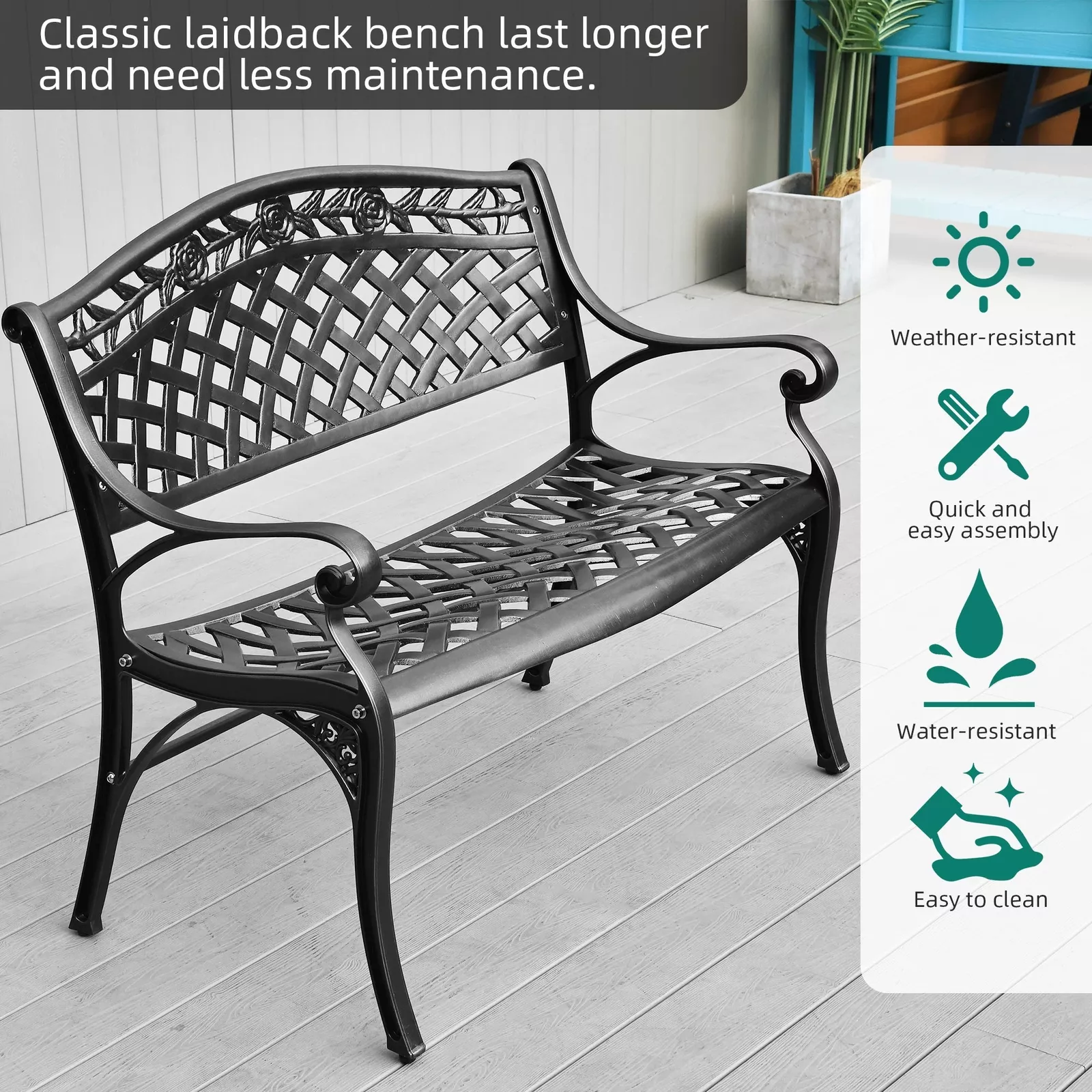 Kurt Outdoor Metal Garden Bench - Image 3