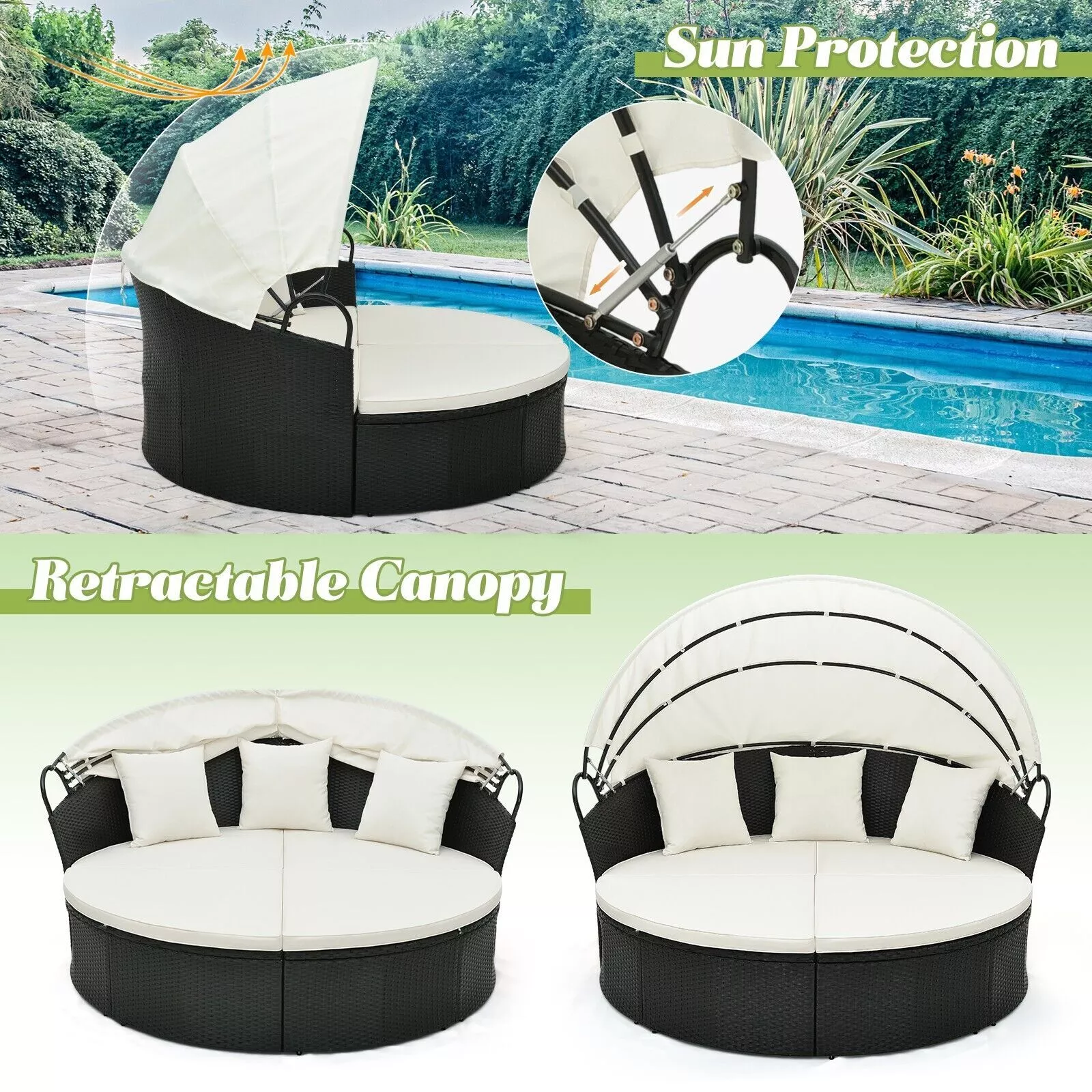 Kye Rattan Round Outdoor Garden Day Bed - Image 3