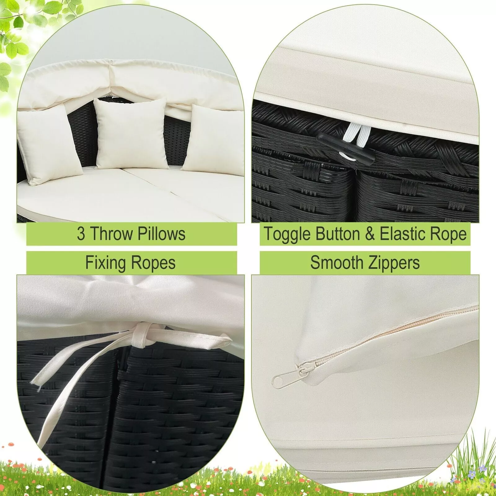 Kye Rattan Round Outdoor Garden Day Bed - Image 4