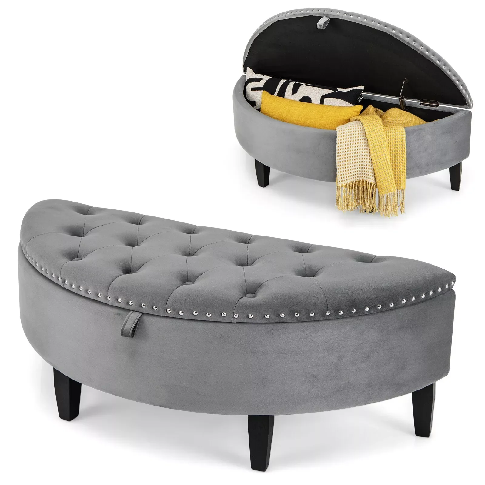 Kyron Velvet Bedroom Storage Ottoman Bench - Image 2