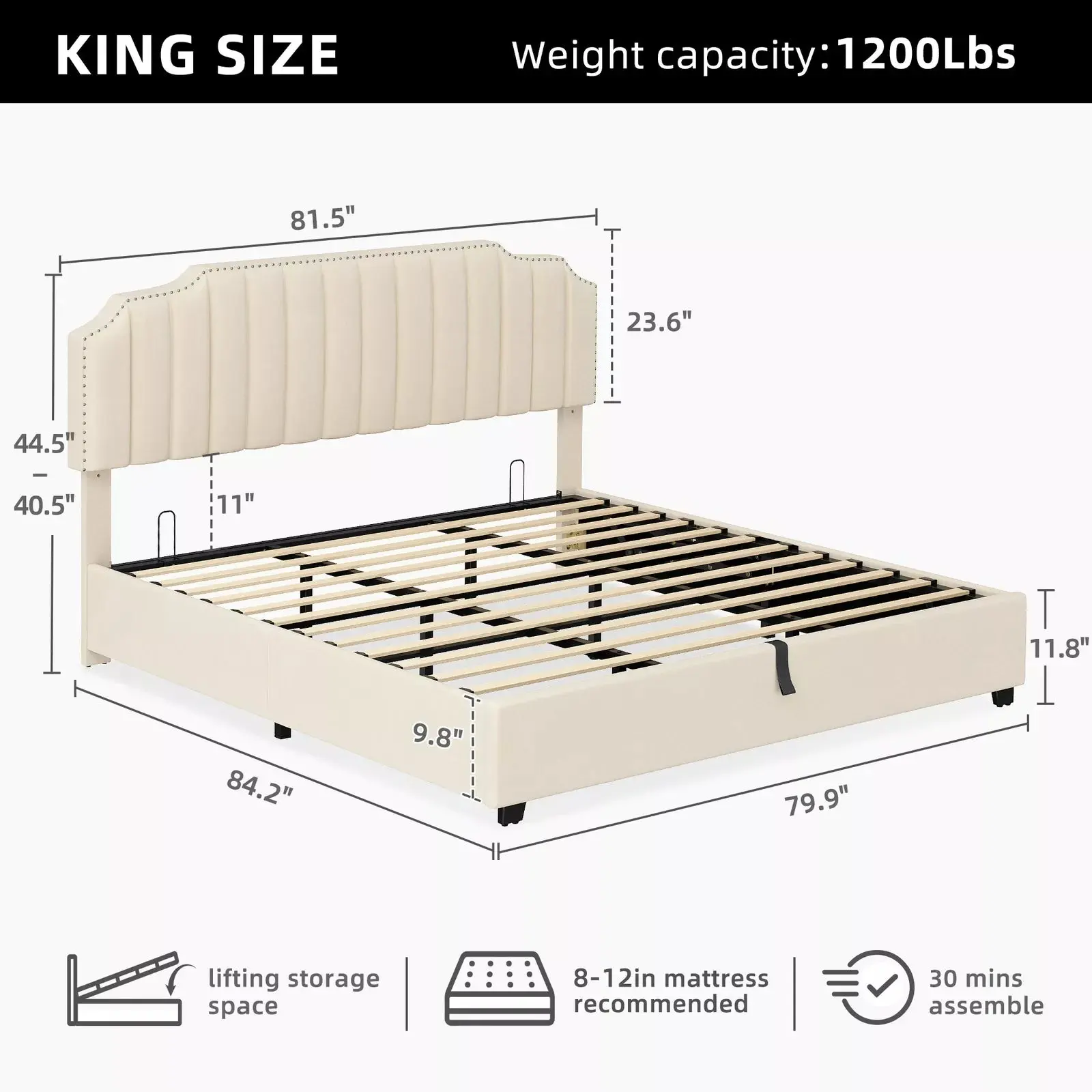 Lara Plateform Bed Frame With Storage - Image 9