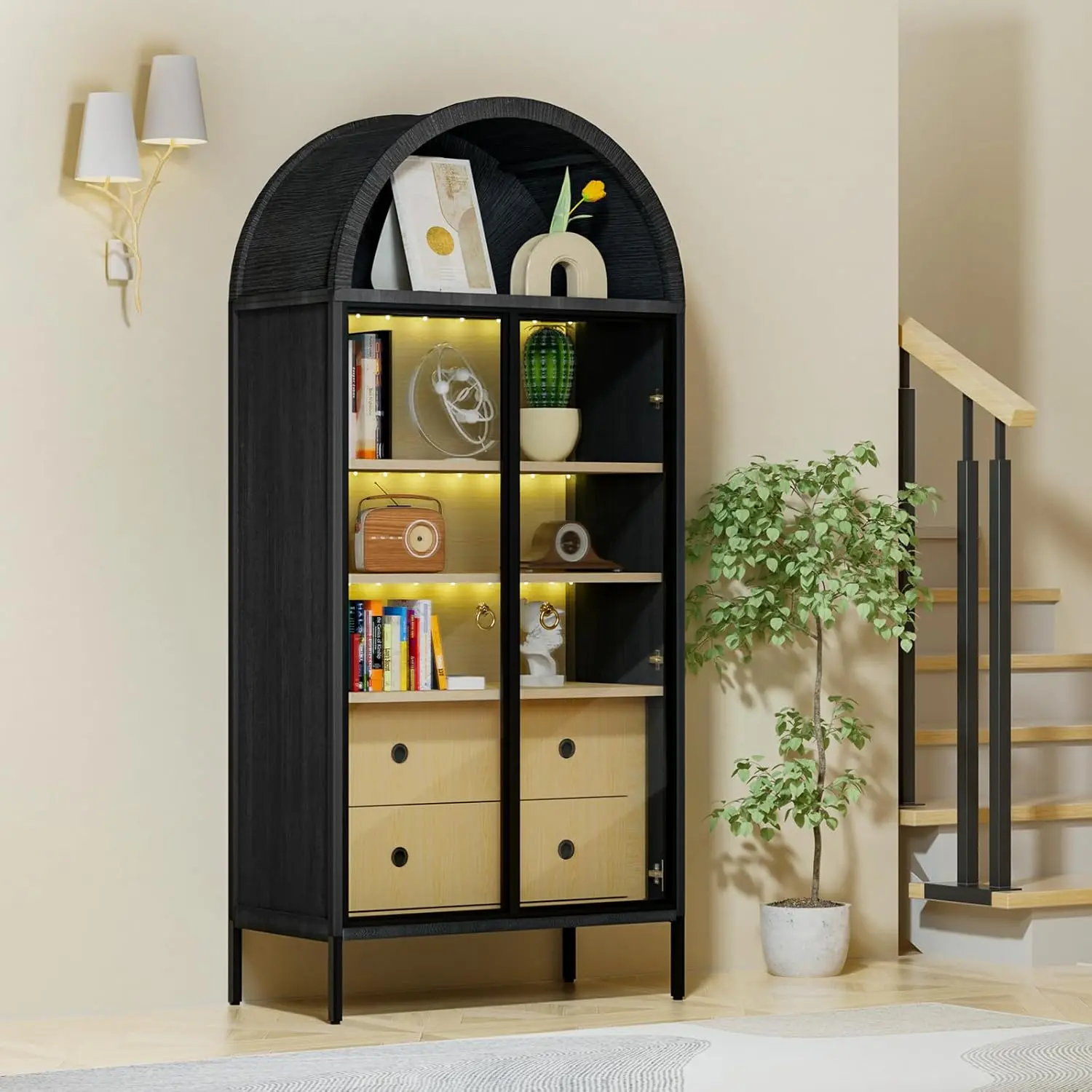Lea Black Arched Storage Display Cabinet - Image 2