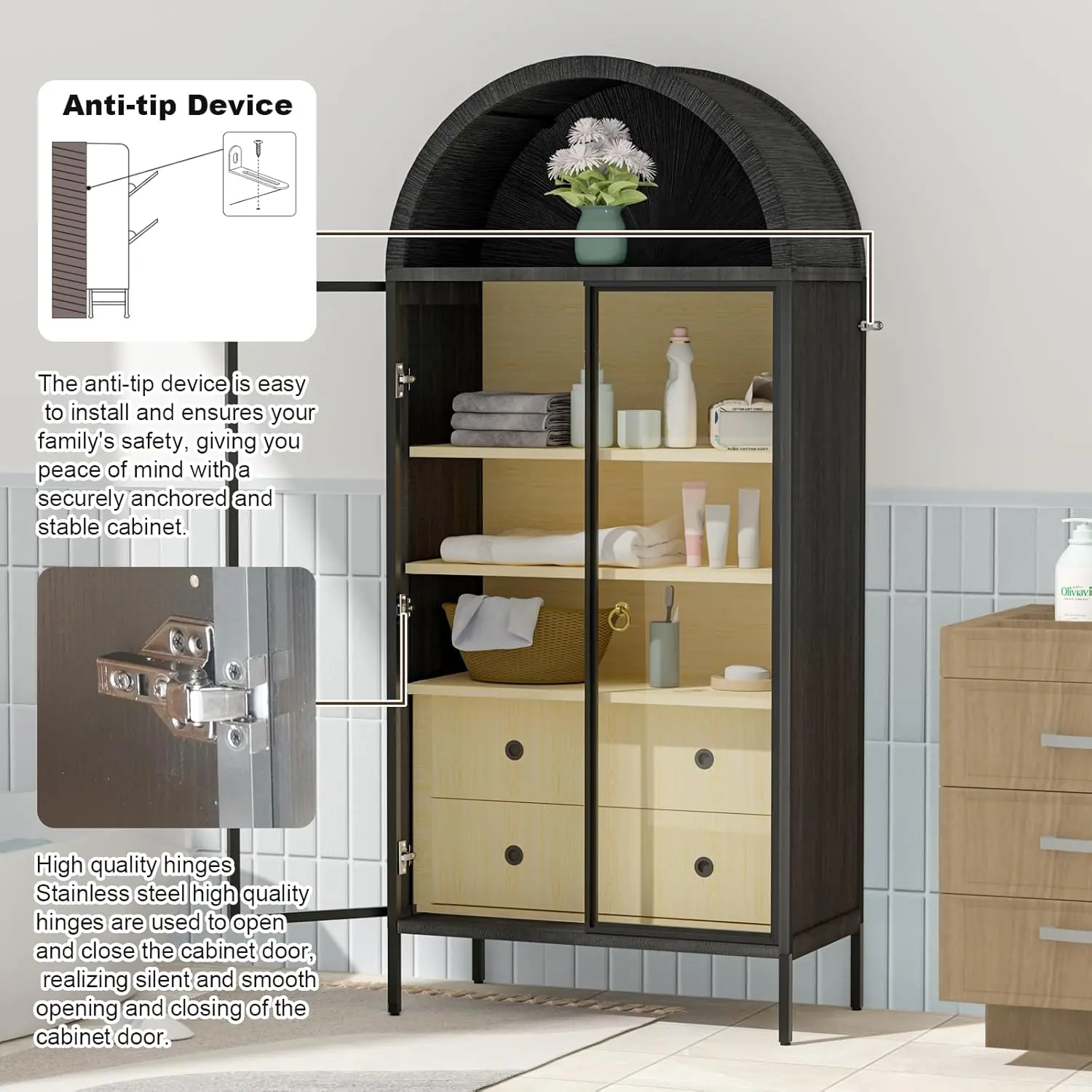 Lea Black Arched Storage Display Cabinet - Image 4