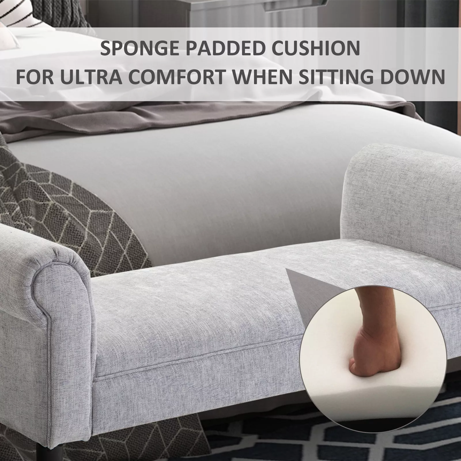 Leslie Linen Bedroom Storage Ottoman Bench - Image 4