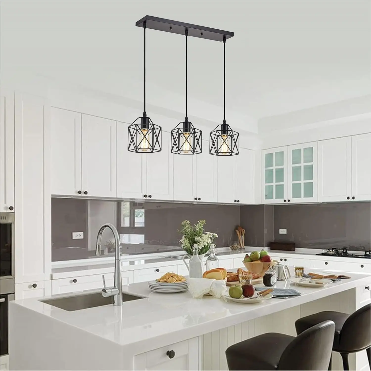 Linear Cage Farmhouse Kitchen Pendant Light
