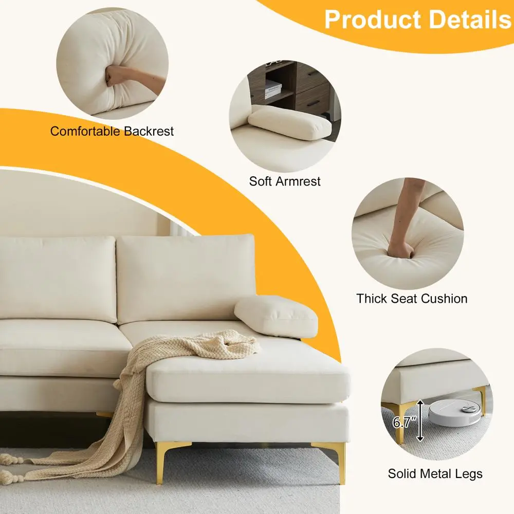Linen U Shaped Sectional Couch - Image 6