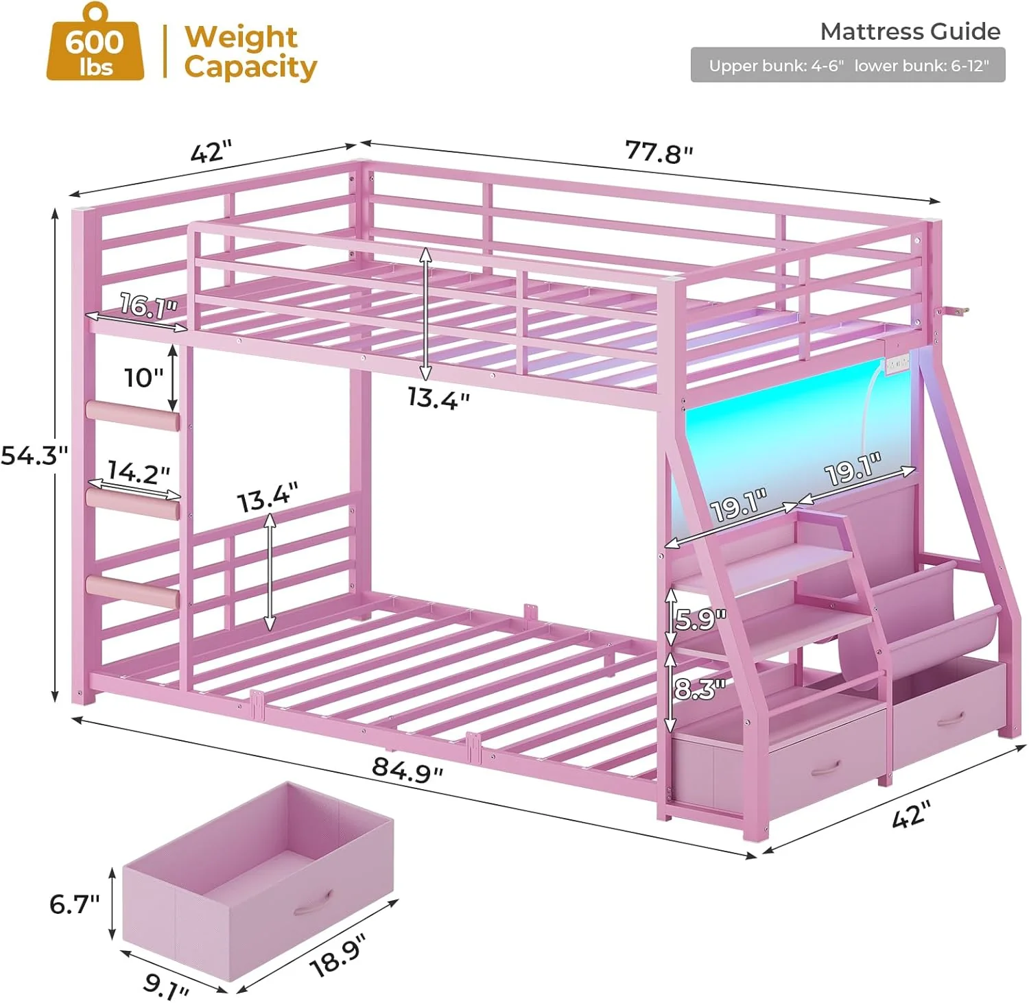 Low Bunk Bed Twin Over Twin with Montessori Bookshelf - Image 2