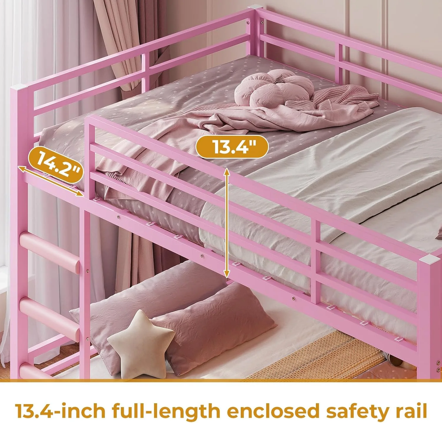 Low Bunk Bed Twin Over Twin with Montessori Bookshelf - Image 4
