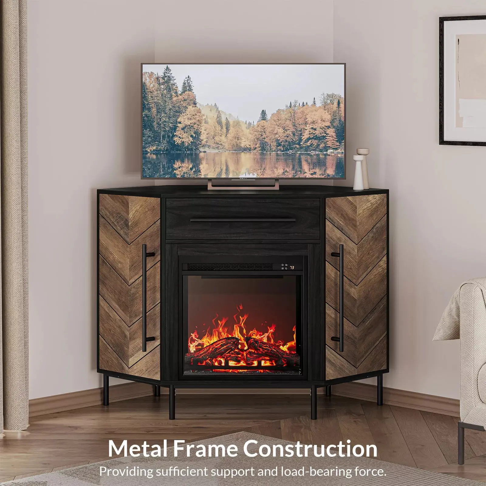 Luc Mid Century Corner Fireplace TV Stand - Image 3