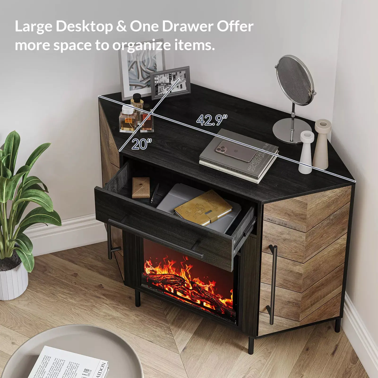 Luc Mid Century Corner Fireplace TV Stand - Image 4