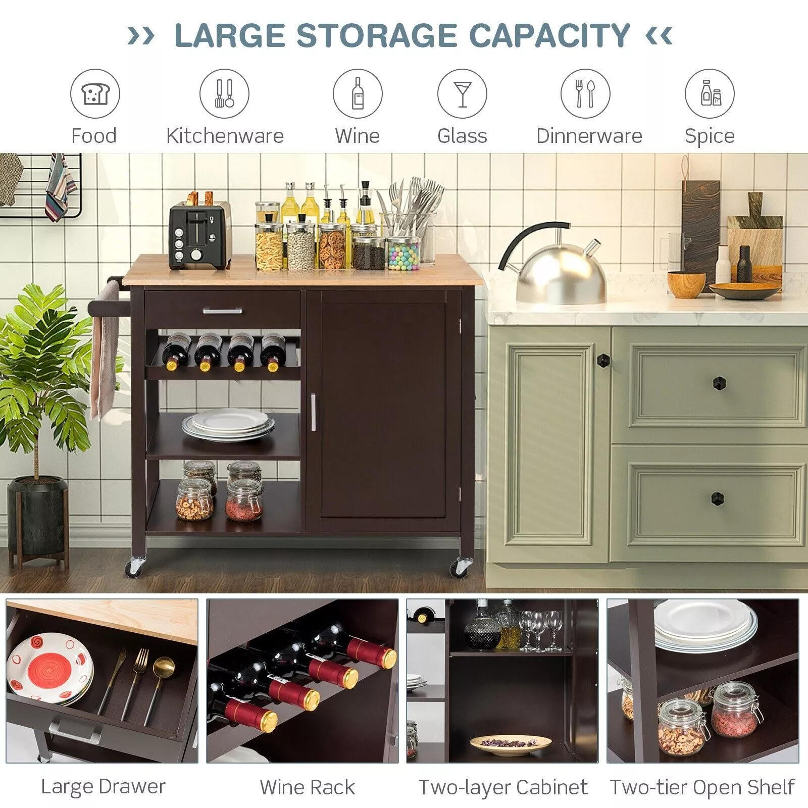 Maddie Kitchen Island With Wheels & Seating - Image 6
