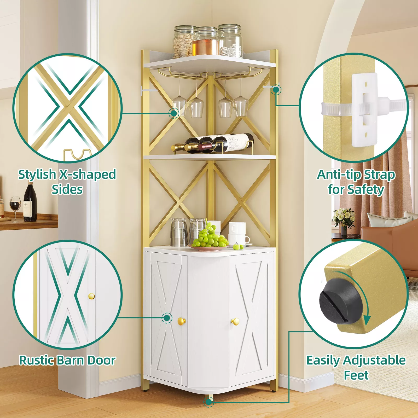 Malik Modern Home Corner Bar Cabinet - Image 4