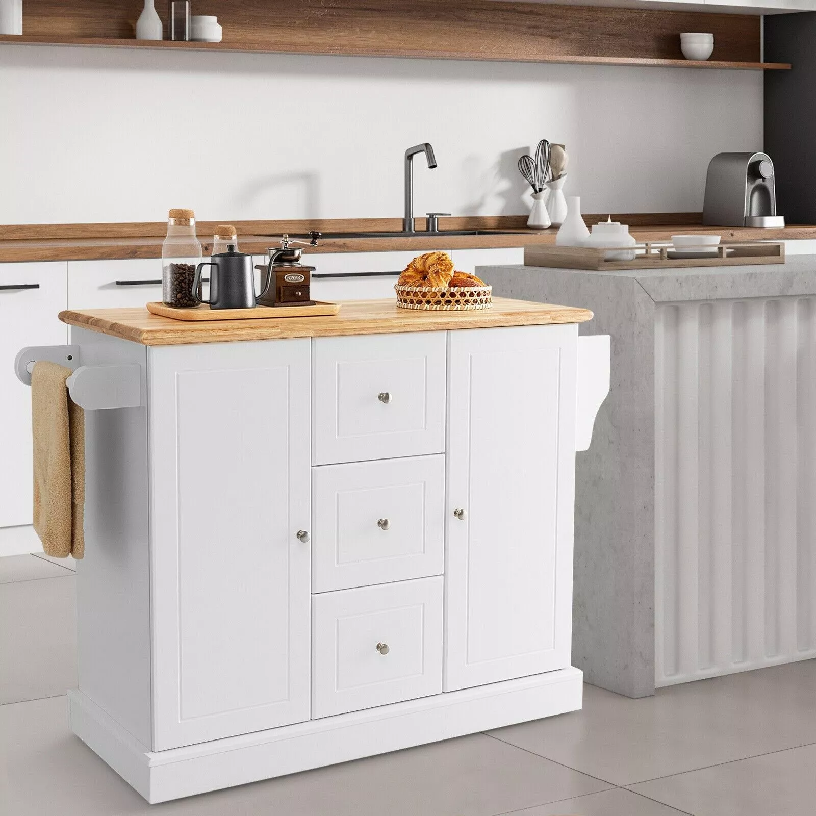 Margie Kitchen Island With Wheels & Seating
