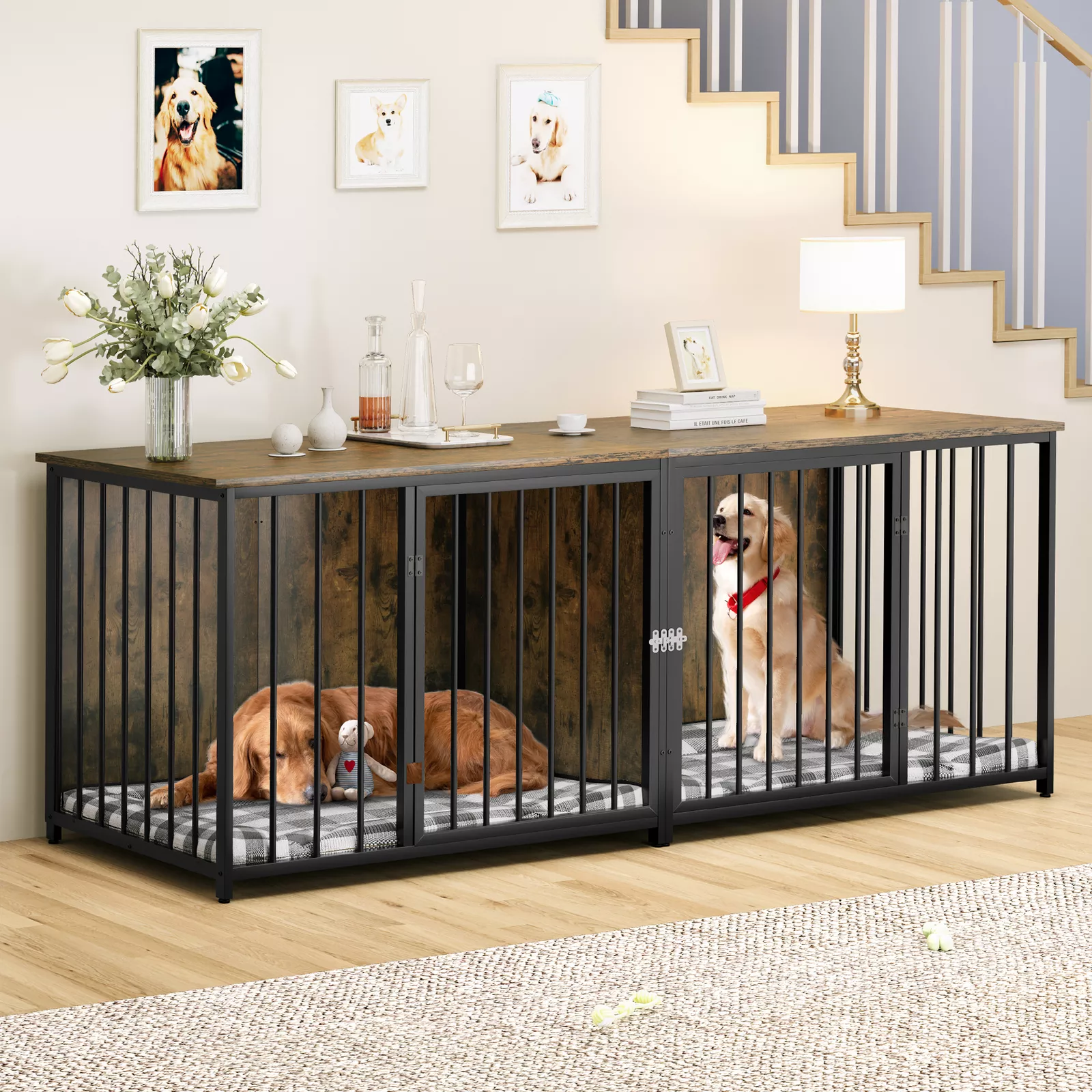 80.3" Marquez Double Dog Crate Furniture For 2 Dogs