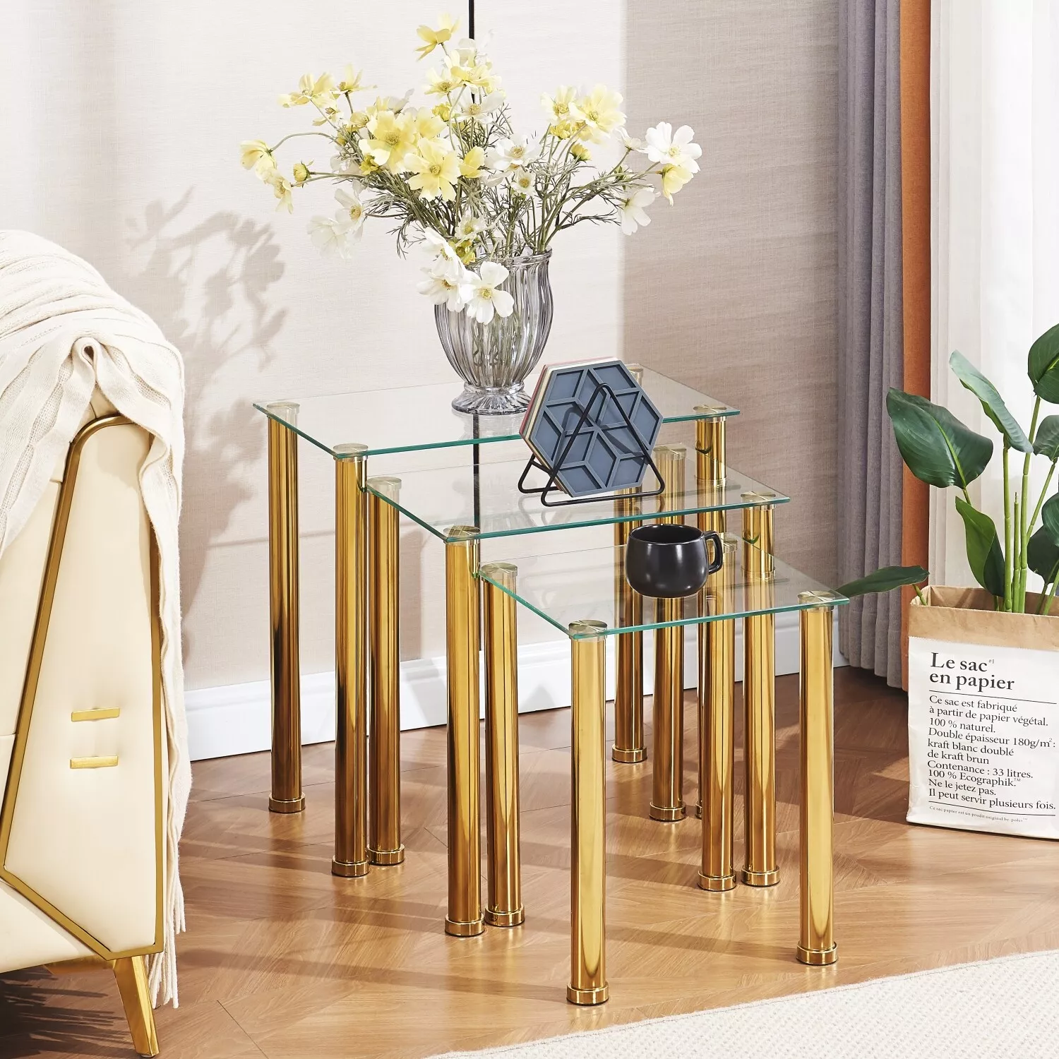 Mccann Glass Sofa Side End Nesting Table