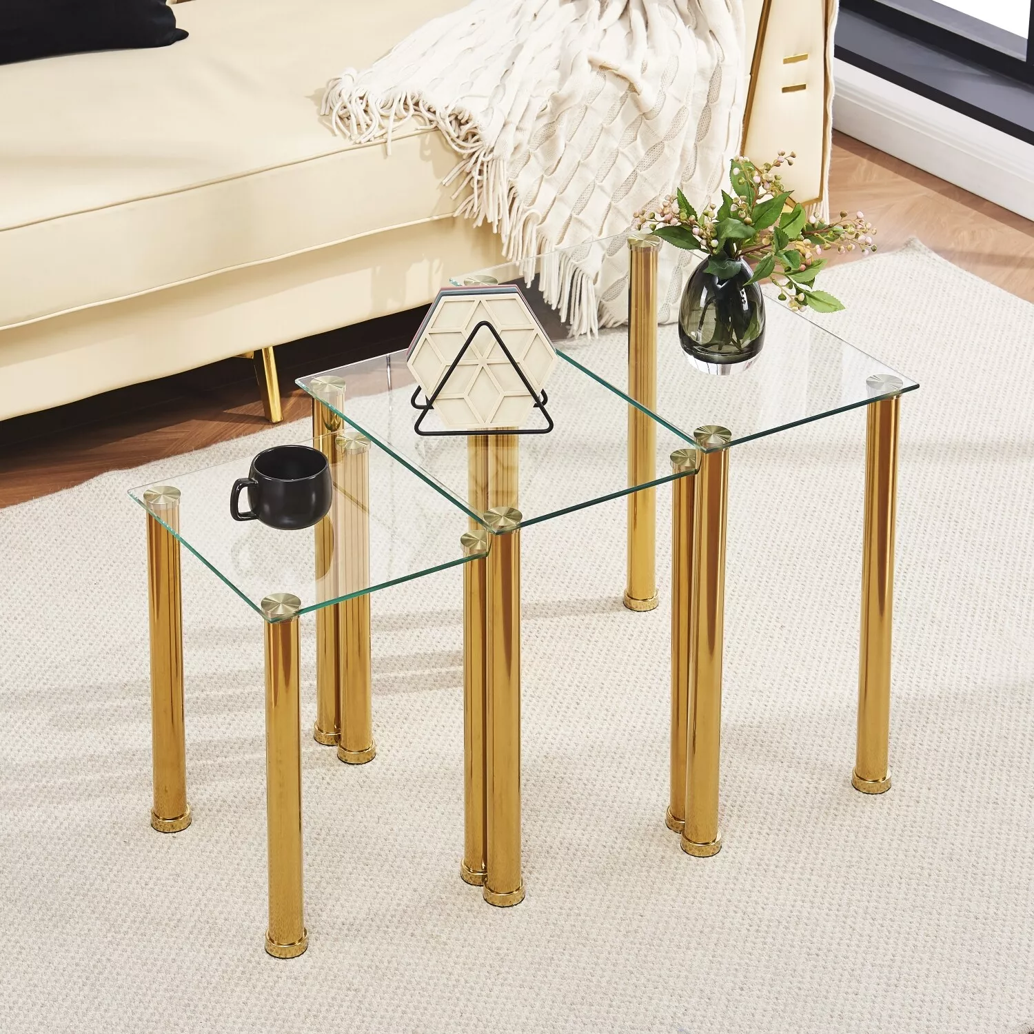 Mccann Glass Sofa Side End Nesting Table - Image 2