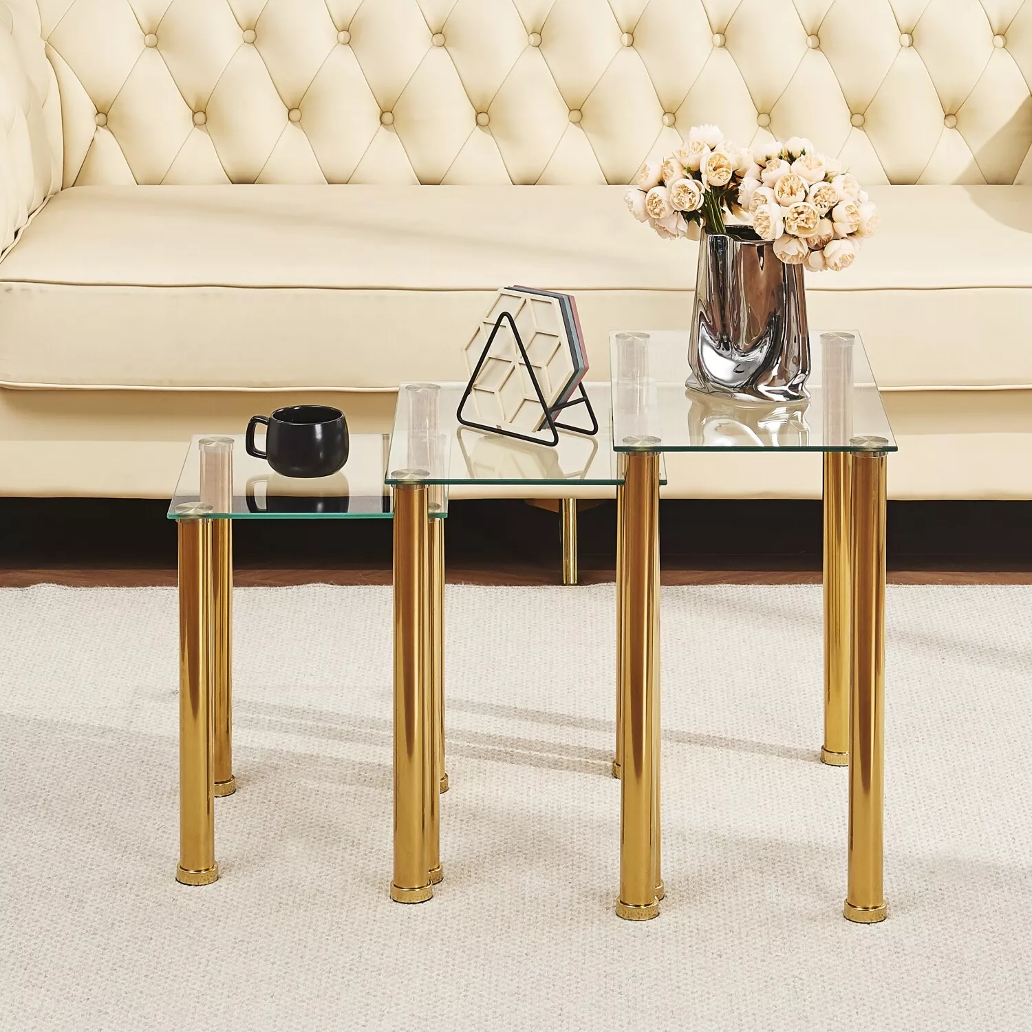 Mccann Glass Sofa Side End Nesting Table - Image 3