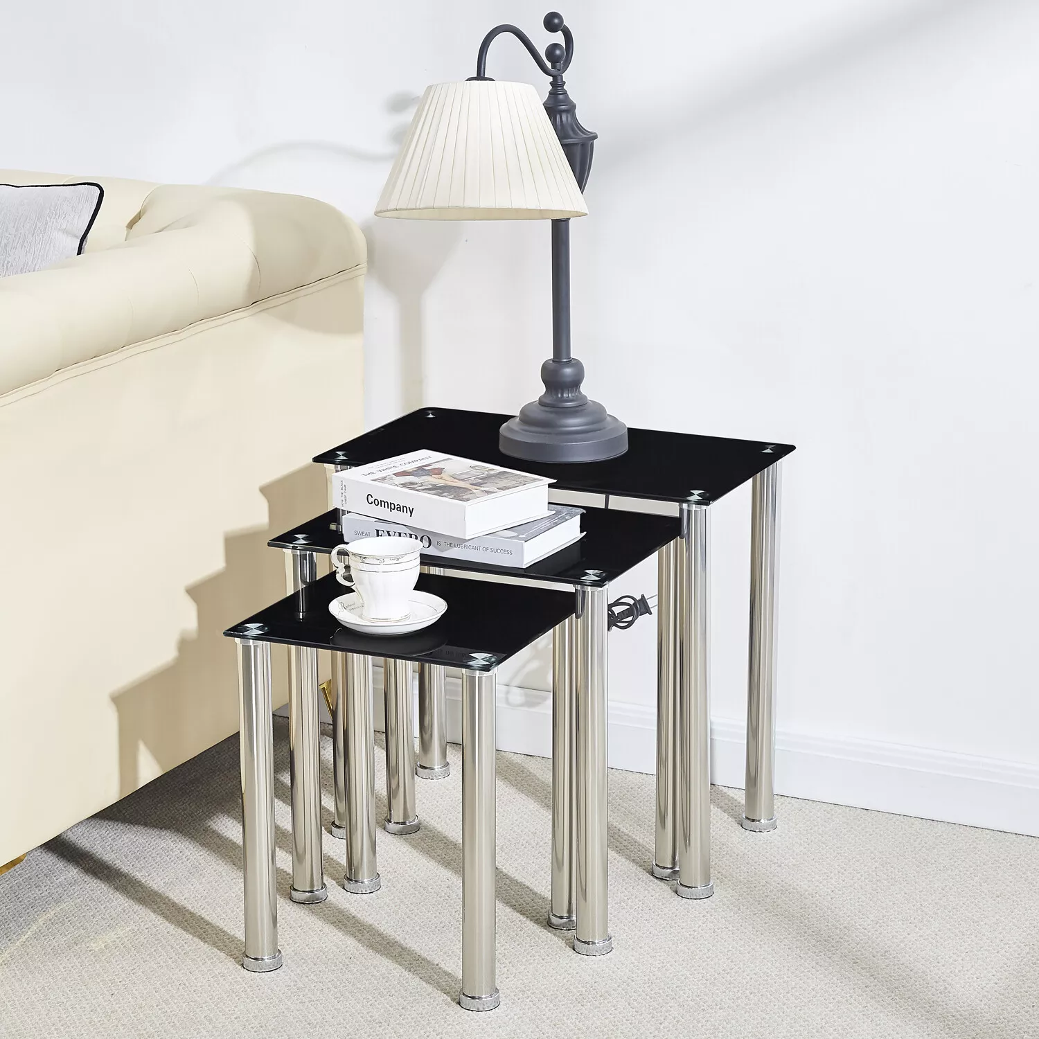 Mccann Glass Sofa Side End Nesting Table - Image 6