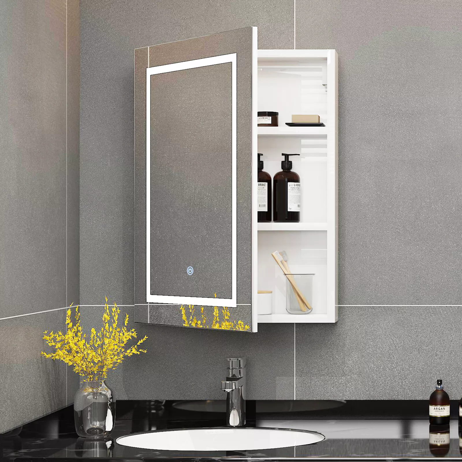 Mckee Bathroom Mirror Wall Cabinet With Light - Image 3