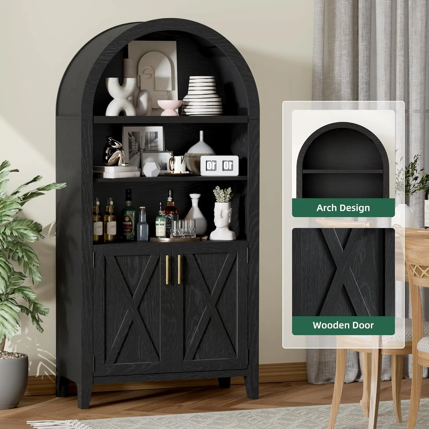 Mia Black Arched Storage Display Cabinet - Image 6