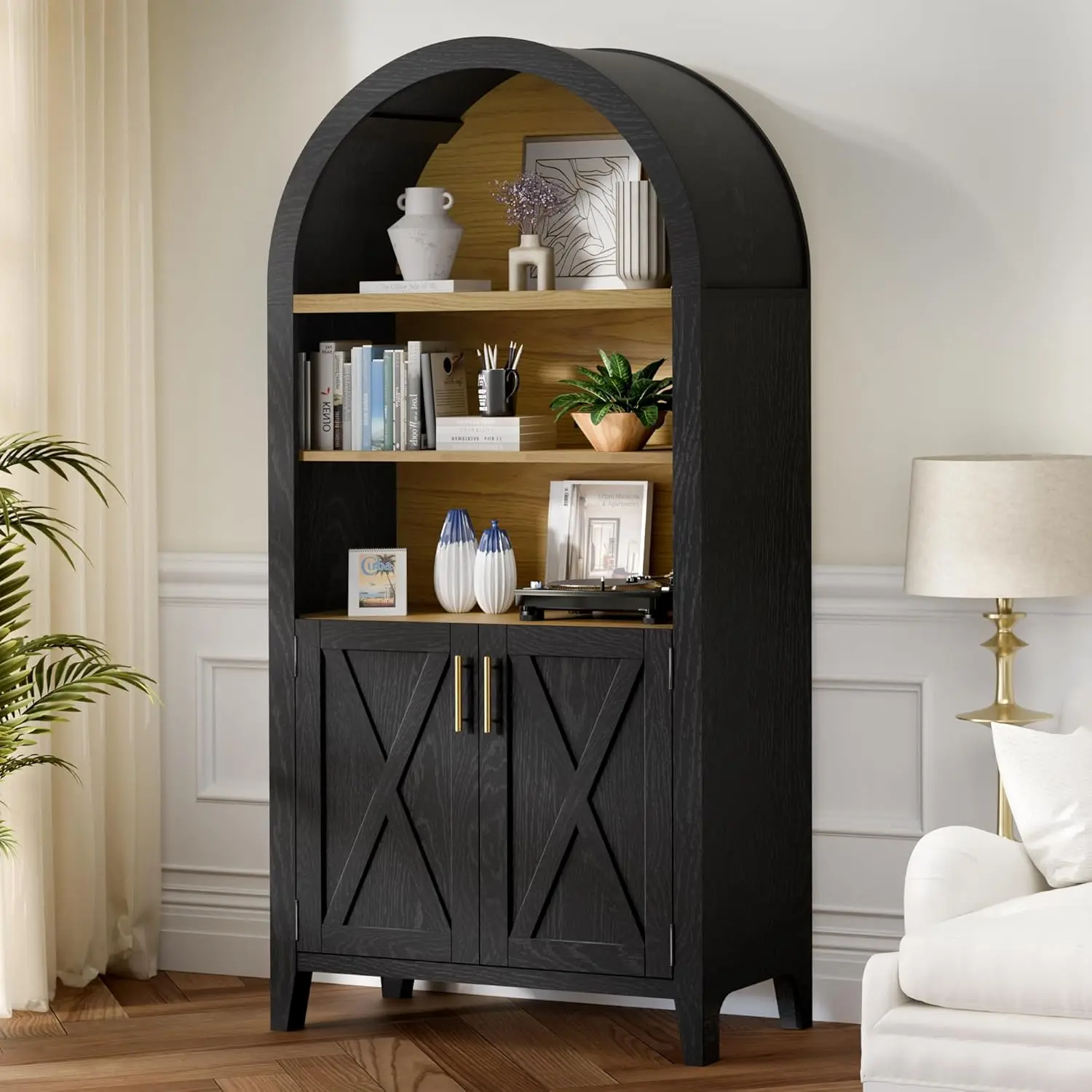 Mia Black Arched Storage Display Cabinet - Image 7