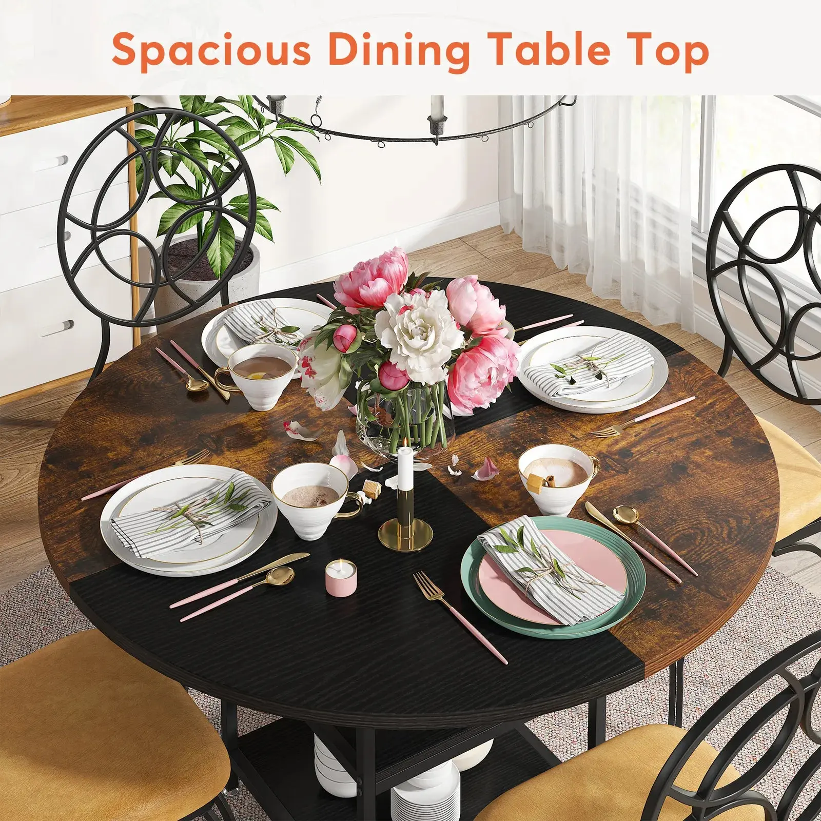 Mike Round Rustic Farmhouse Dining Table For 4 - Image 4