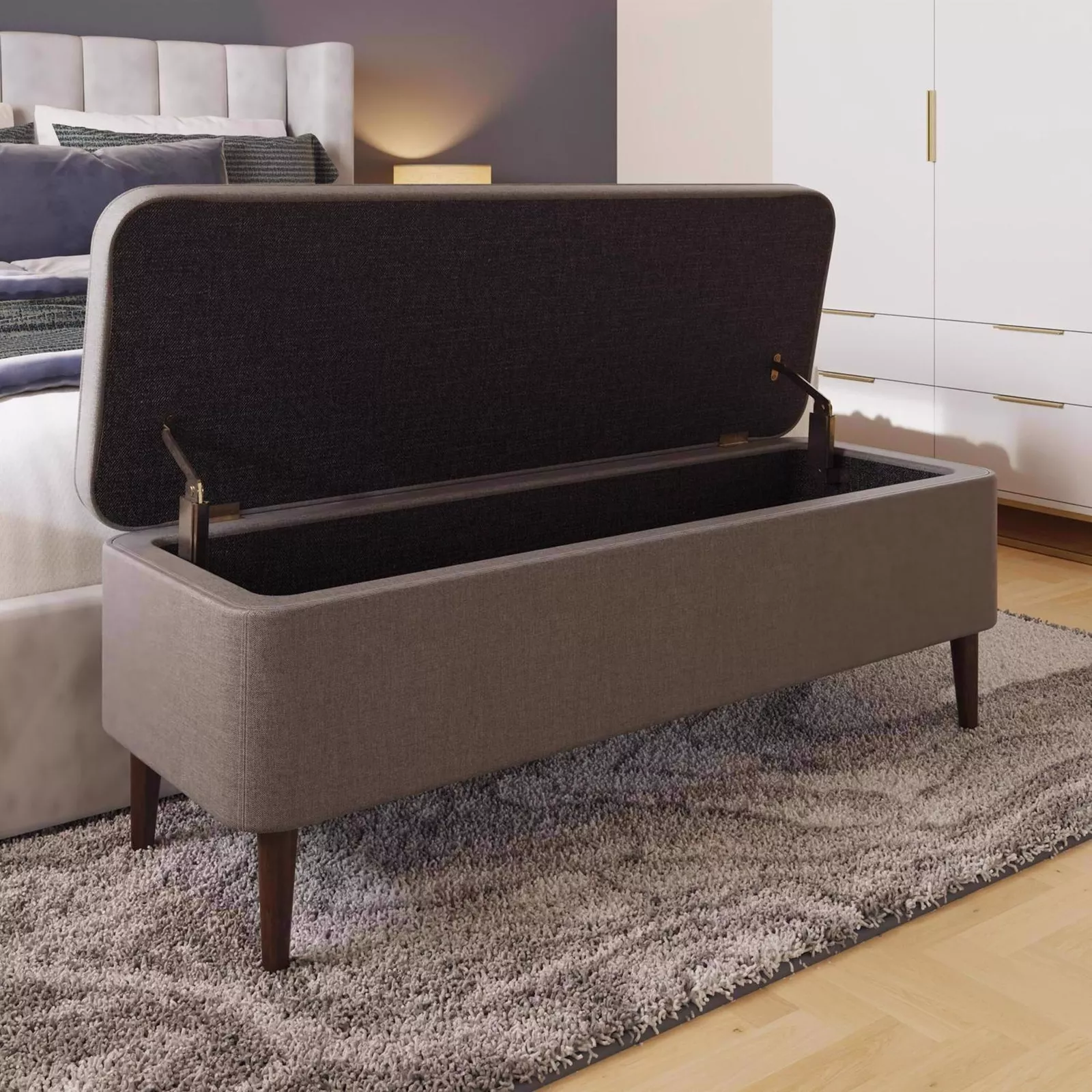 Mina Linen Bedroom Storage Ottoman Bench - Image 3