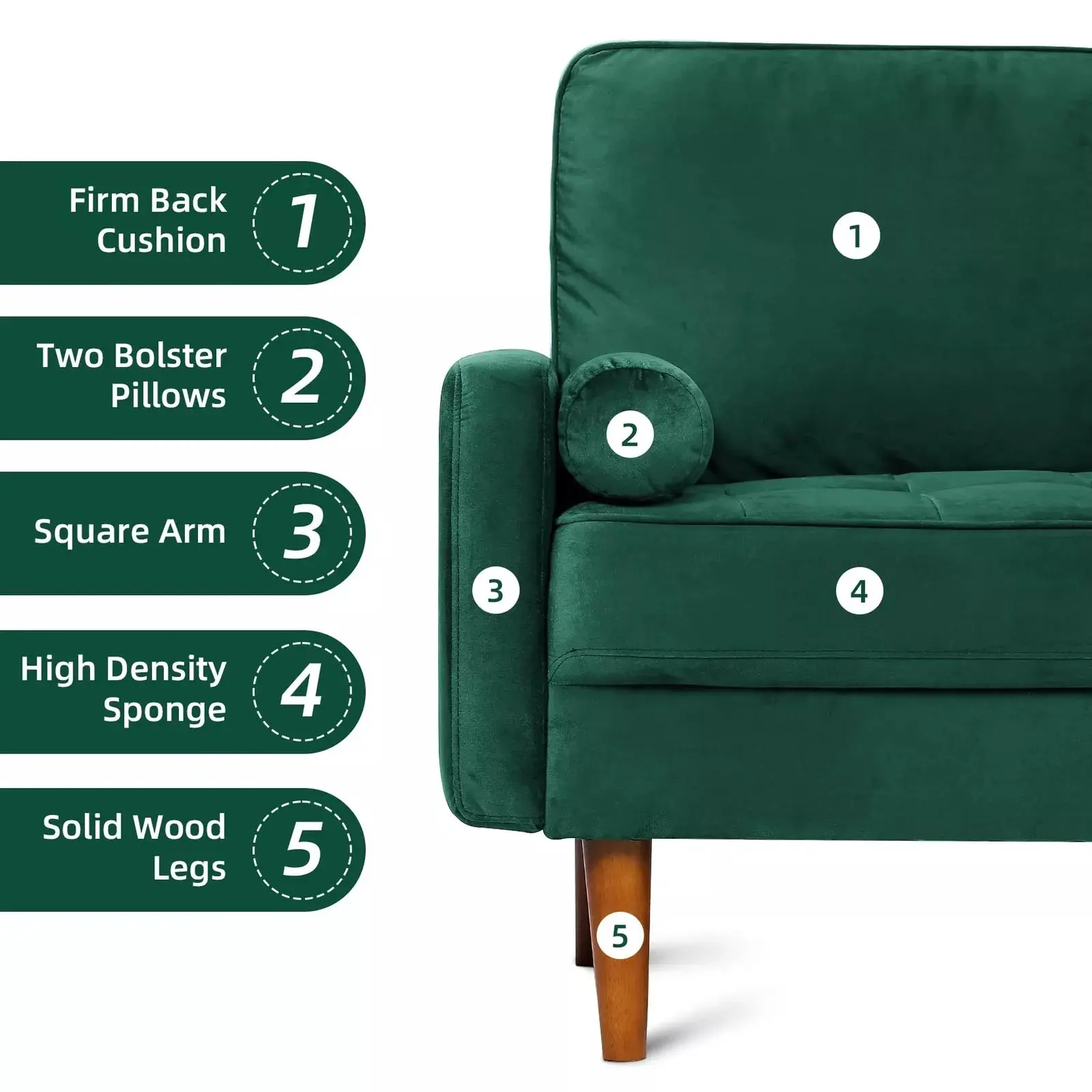Modern Green Loveseat Couch - Image 6