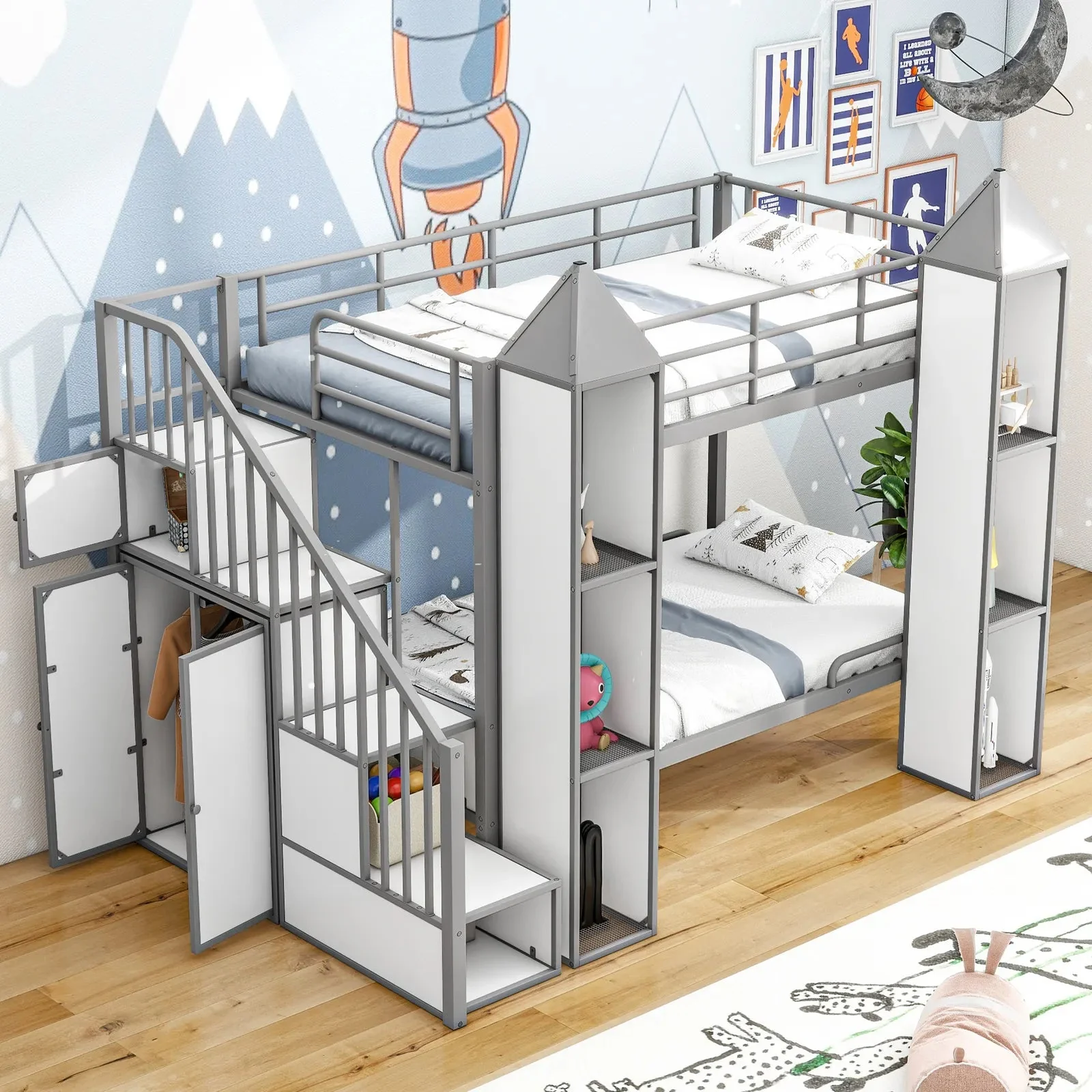 Moody Twin Over Twin Kids Bunk Bed With Stairs - Image 7