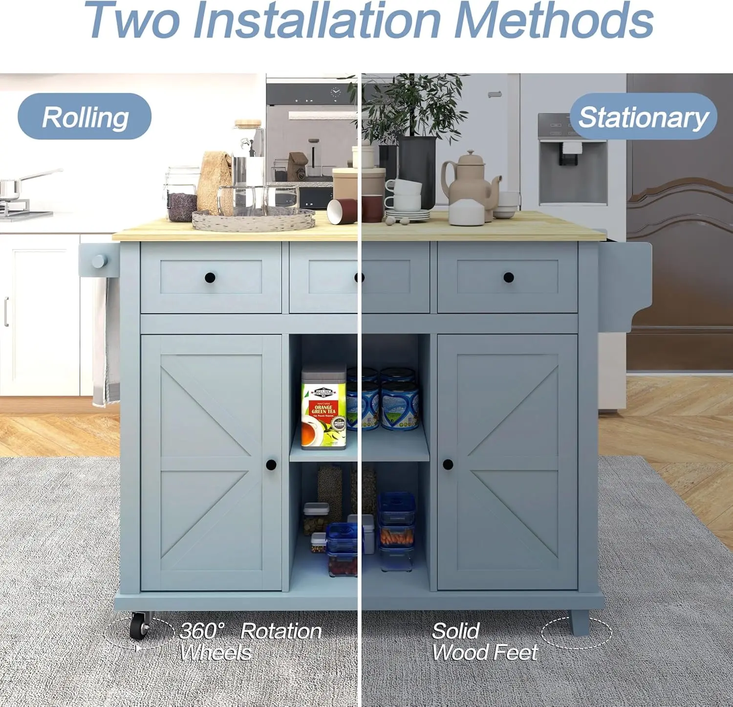 Moore Rolling Drop Leaf Kitchen Island Cart - Image 6