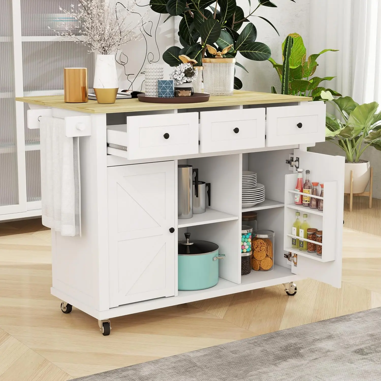 Moore Rolling Drop Leaf Kitchen Island Cart - Image 8