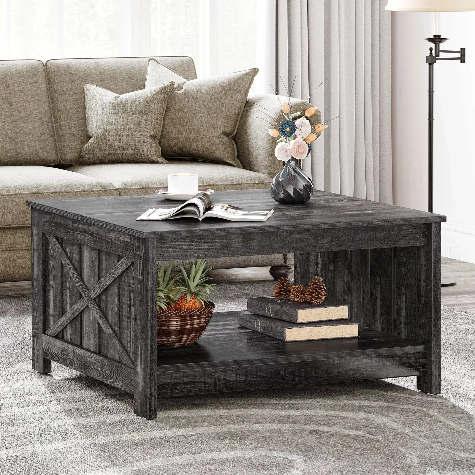Myles Rustic Square Farmhouse Coffee Table - Image 2