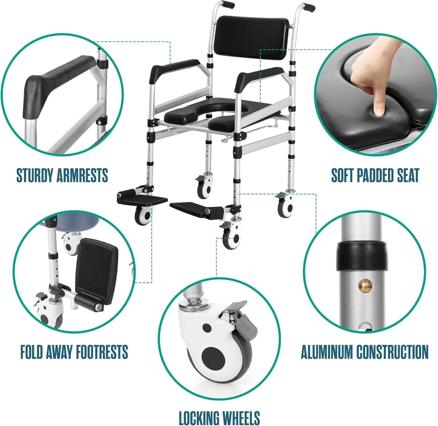 Naima Elderly Shower Commode Wheelchair - Image 2
