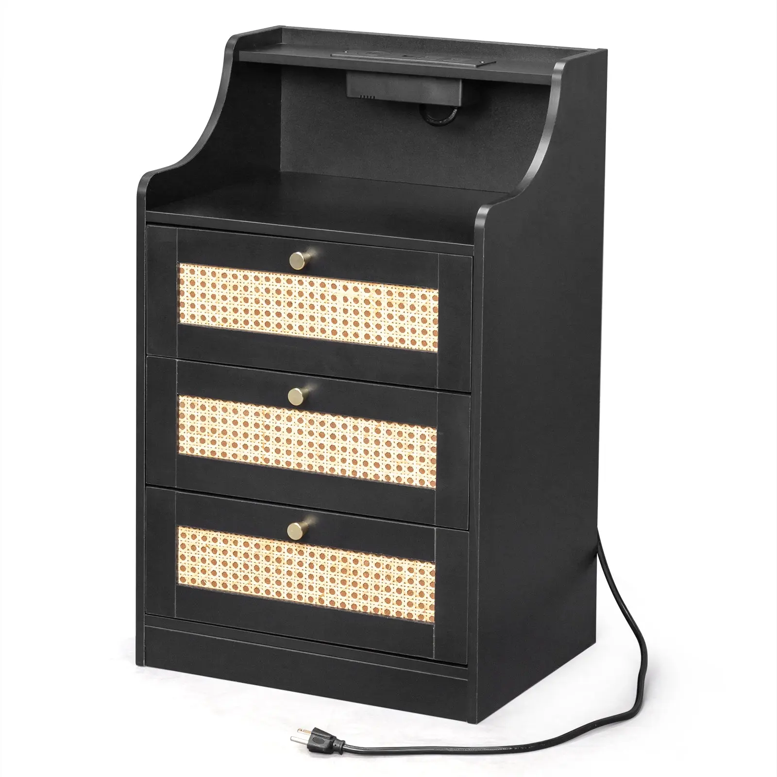 Nell Rattan Nightstand Table With Charging Station - Image 3