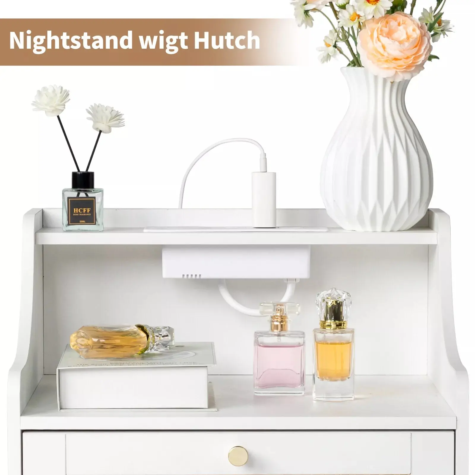 Nell Rattan Nightstand Table With Charging Station - Image 4