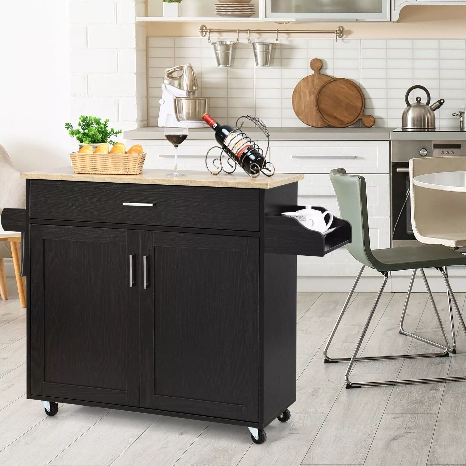 Norman Kitchen Island With Wheels & Seating