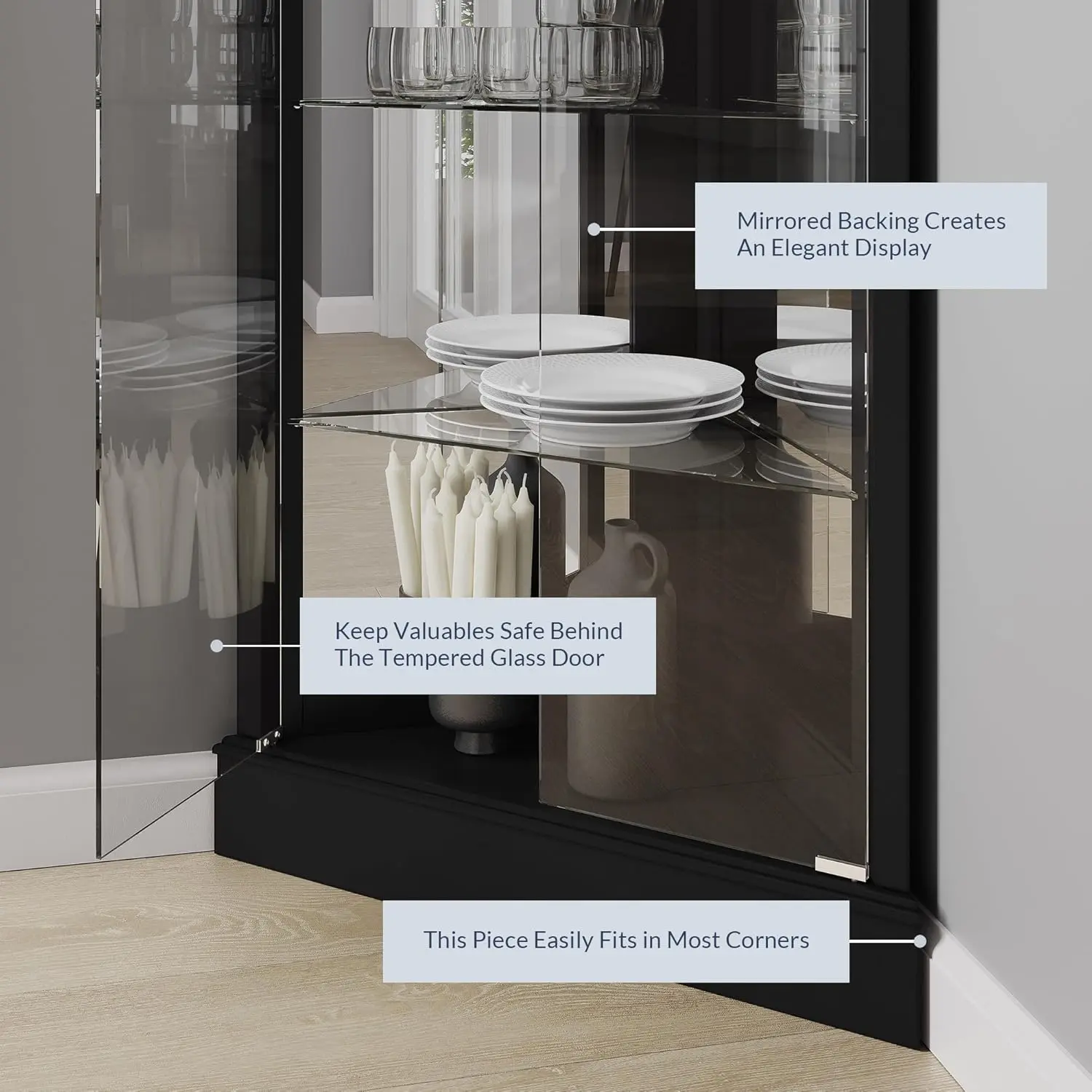 Nunez Corner Curio Cabinet With Glass Doors - Image 4