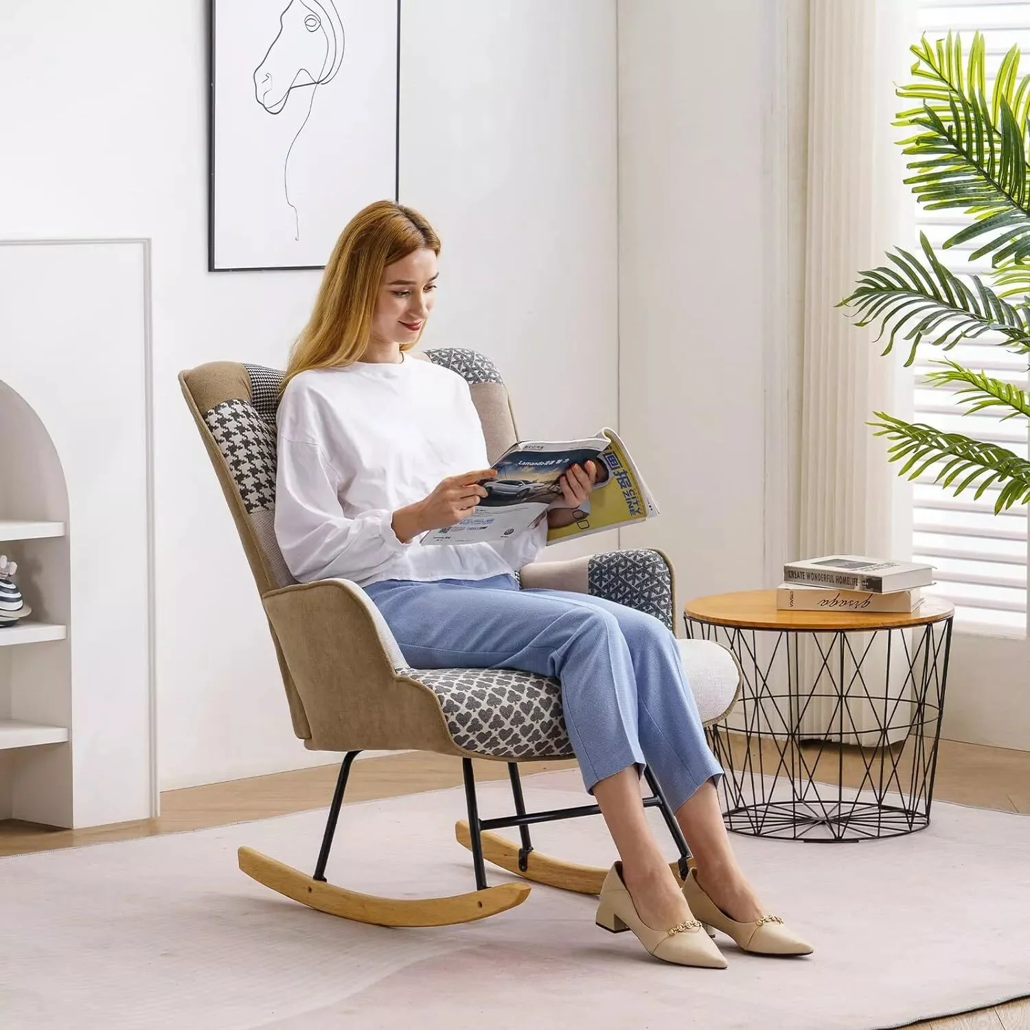 Nursery Modern Cushioned Rocking Armchair - Image 5