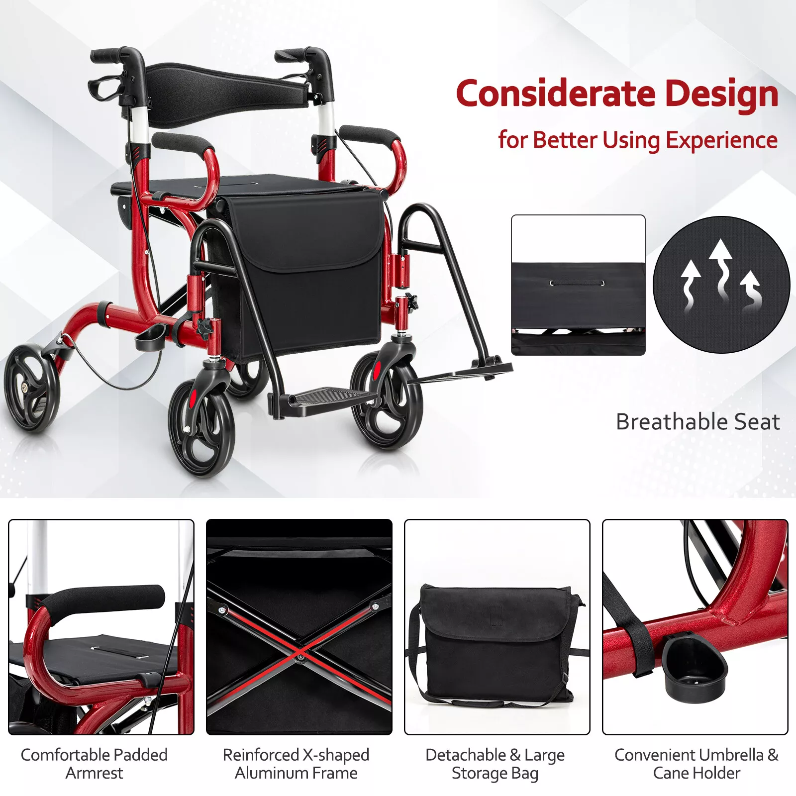 Ochoa Rollator Walker With Seat - Image 3