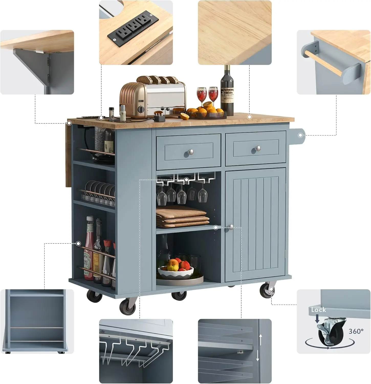 Ollie Rolling Drop Leaf Kitchen Island Cart - Image 3