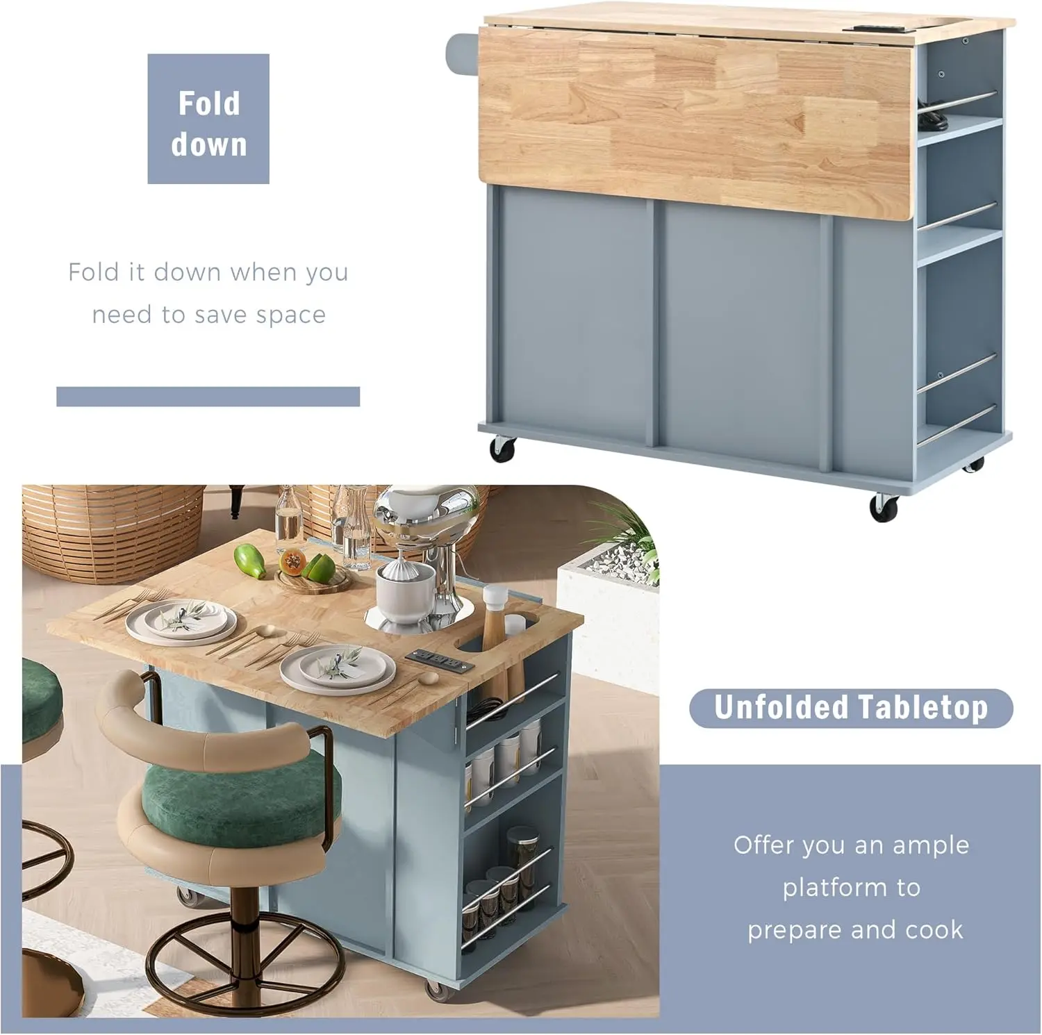 Ollie Rolling Drop Leaf Kitchen Island Cart - Image 6