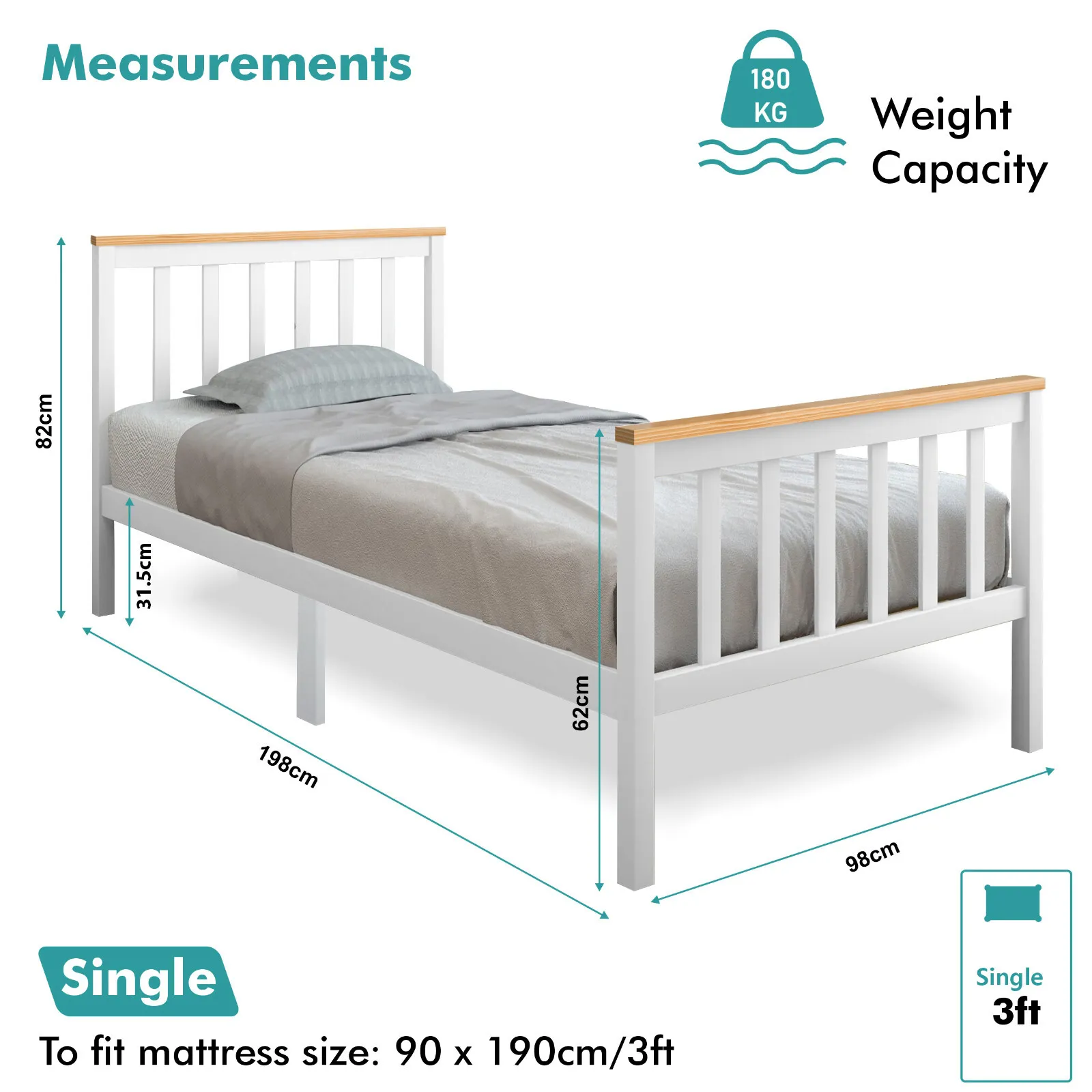 Olson White Solid Wood Bed Frame - Image 6