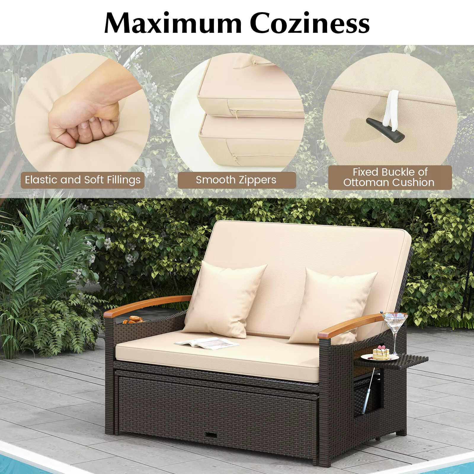 Oneal Outdoor Patio Rattan Daybed - Image 5