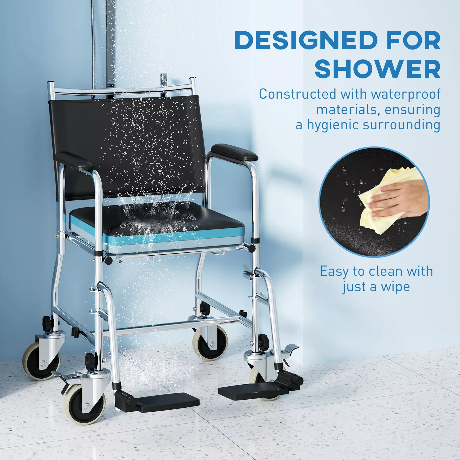Ophelia Elderly Shower Commode Wheelchair - Image 6