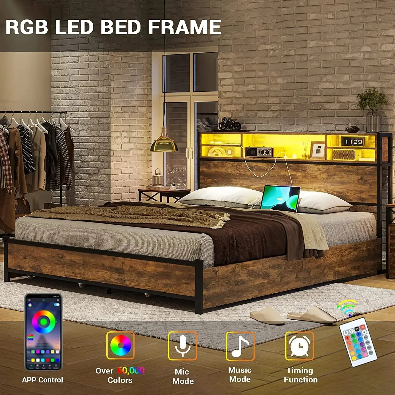 Otto Plateform Bed Frame With Storage & Light - Image 6